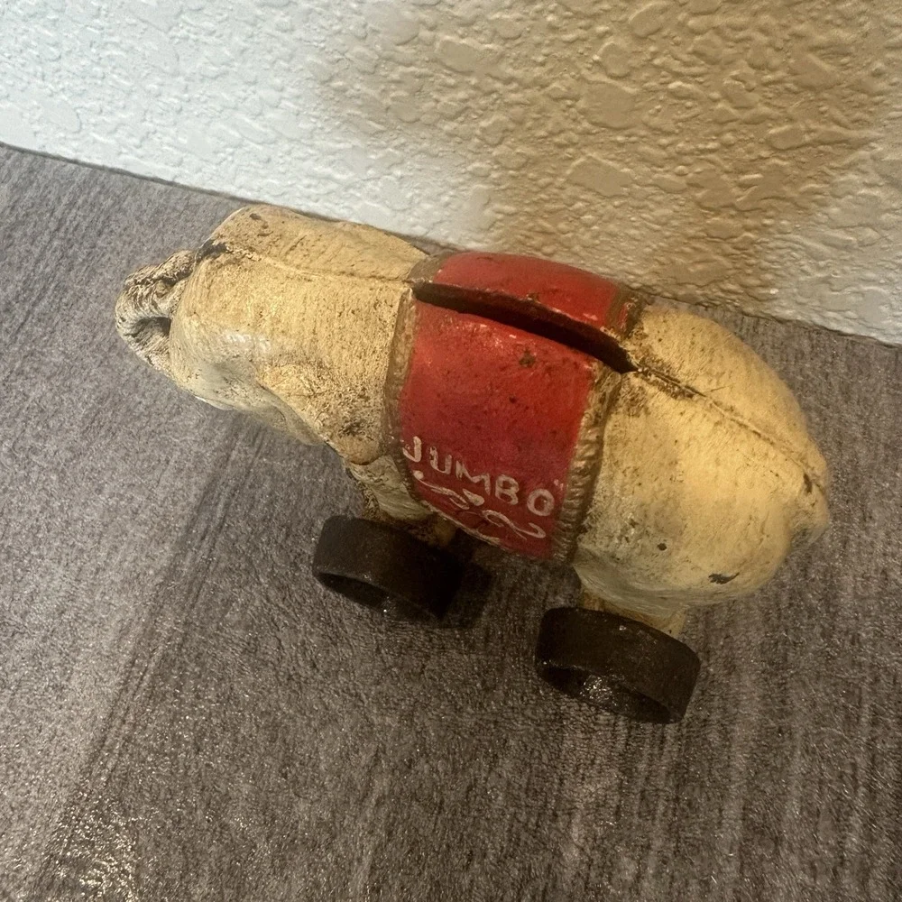 1950s Vintage Jumbo the Elephant Cast Iron Bank--  Rolling Circus Decor